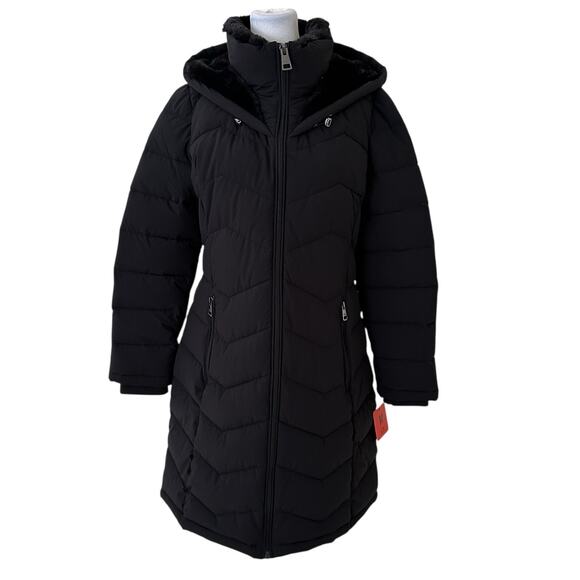 Andrew Marc Women Black Zipper Front Faux Fur Hoodie Puffer Coat Size M - NWT - Picture 10 of 10